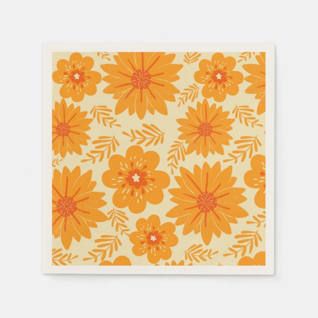Retro Orange Wildflower Garden Floral Pattern  Napkins (Front)