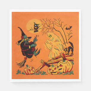 Retro Orange Witch Halloween  Napkins