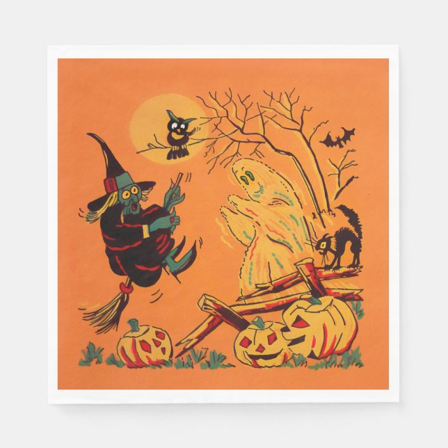 Retro Orange Witch Halloween  Napkins (Front)