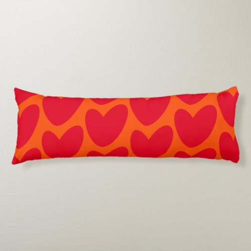 Retro Orange with Groovy Red Hearts Body Pillow
