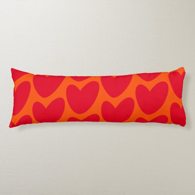 Retro Orange with Groovy Red Hearts Body Pillow (Front)