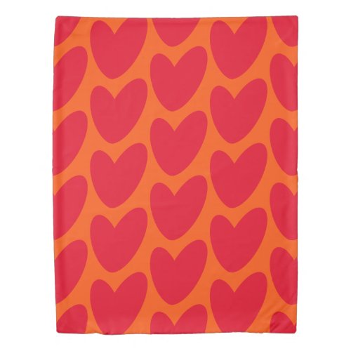 Retro Orange with Groovy Red Hearts Duvet Cover