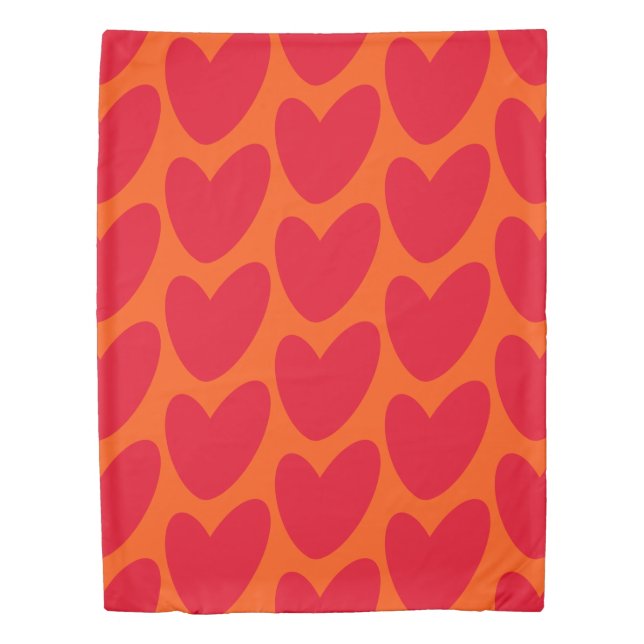 Retro Orange with Groovy Red Hearts Duvet Cover (Front)