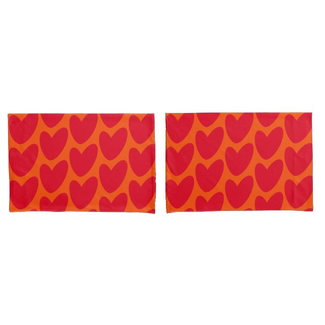 Retro Orange with Groovy Red Hearts Pillow Case (Front-Set)