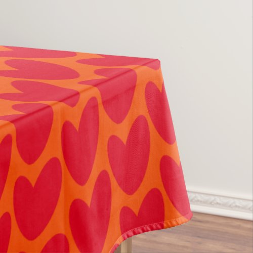 Retro Orange with Groovy Red Hearts Tablecloth