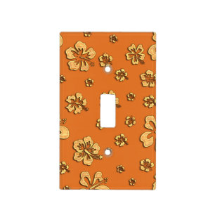 Retro Orange & Wood Hibiscus Light Switch Cover
