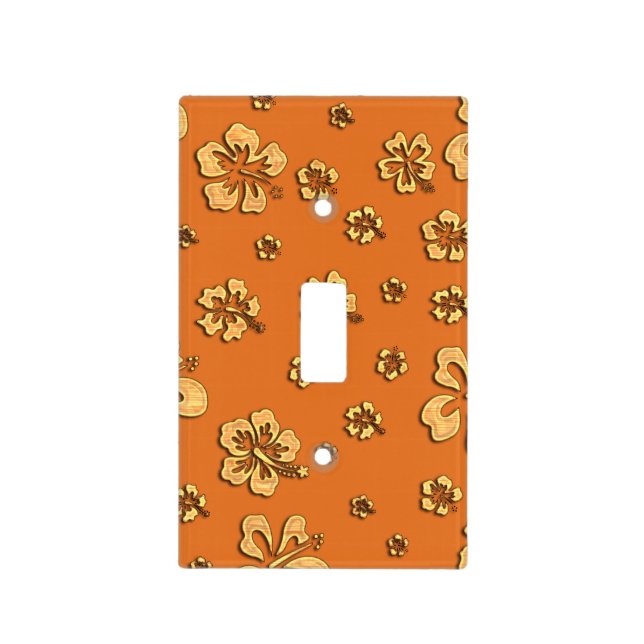 Retro Orange & Wood Hibiscus Light Switch Cover (Front)