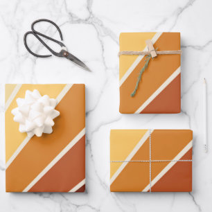 Retro Orange Yellow 70s Stripes Wrapping Paper Sheets