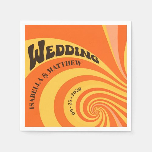 Retro Orange Yellow 70s Wedding Napkins