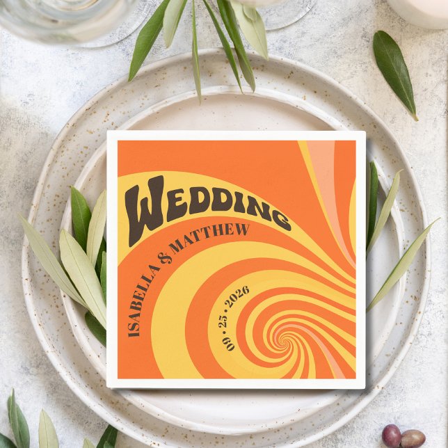 Retro Orange Yellow 70s Wedding Napkins (Creator Uploaded)