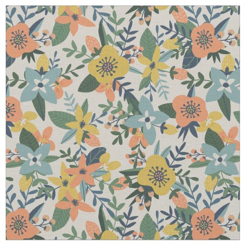 Retro Orange Yellow Blue Floral Pattern Fabric