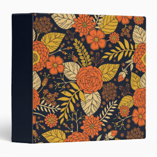 Retro Orange, Yellow, Brown, & Navy Floral Pattern 3 Ring Binder
