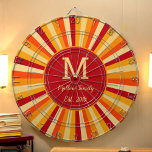 Retro Orange Yellow Family Game Dartboard<br><div class="desc">Retro Orange Yellow Family Game Dartboard with name and monogram.</div>