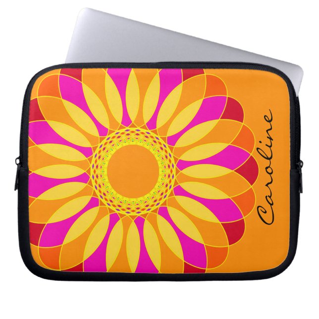 Retro Orange & Yellow Flower on Orange Laptop Sleeve (Front)