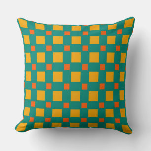Retro Orange Yellow Mint Squares Pattern Throw Pillow