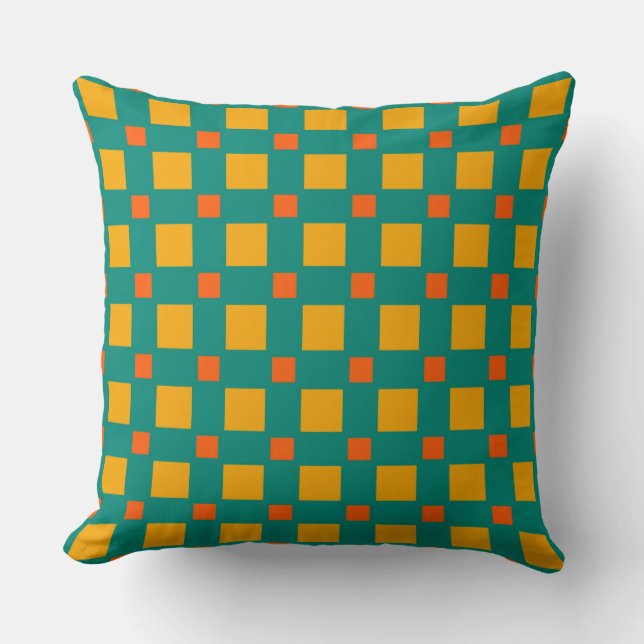 Retro Orange Yellow Mint Squares Pattern Throw Pillow (Front)