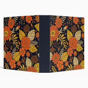 Retro Orange, Yellow & Navy Floral 3 Ring Binder