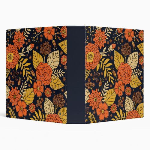 Retro Orange Yellow  Navy Floral  3 Ring Binder