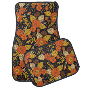 Retro Orange, Yellow & Navy Floral Car Floor Mat