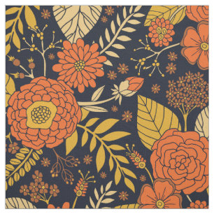 Retro Orange, Yellow & Navy Floral Fabric