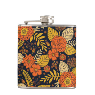 Retro Orange, Yellow & Navy Floral Flask