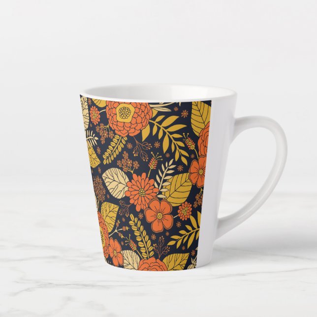 Retro Orange, Yellow & Navy Floral  Latte Mug (Right)