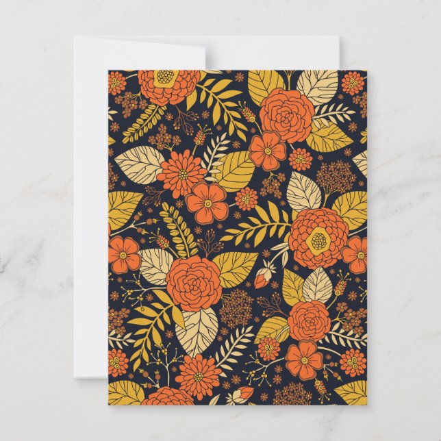 Retro Orange, Yellow & Navy Floral  Note Card (Front)