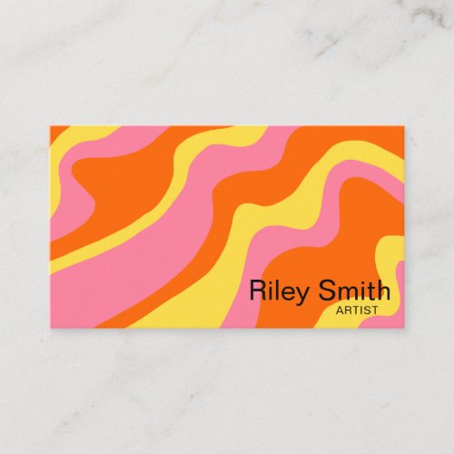 Retro Orange Yellow Pink Abstract Trendy Design  Business Card