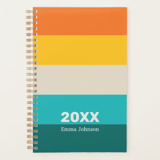 Retro Orange Yellow Teal Stripe 2026 Name Planner