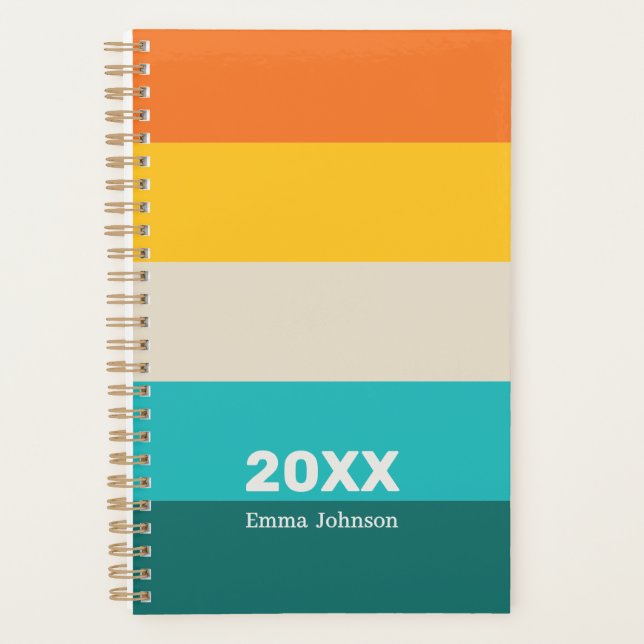 Retro Orange Yellow Teal Stripe 2026 Name Planner (Front)