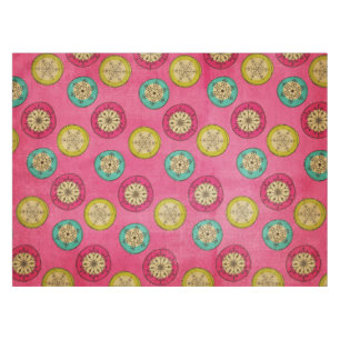 Retro Orb Snowflakes on Pink Tablecloth