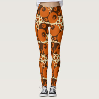 Retro Orbs Dots '60s'70s Orange Brown Beige Design Leggings