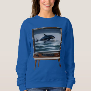 Retro Orca Breaching Analog Television Design, Sweatshirt