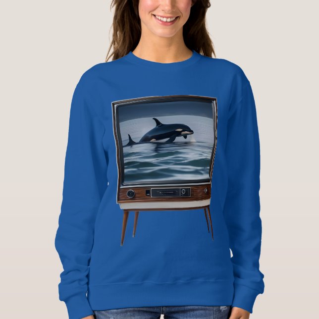 Retro Orca Breaching Analog Television Design, Sweatshirt (Front)