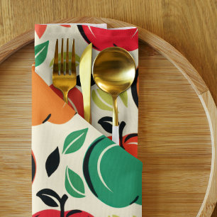 Retro Orchard Harvest Mid-Century Modern Fruit Cloth Napkin