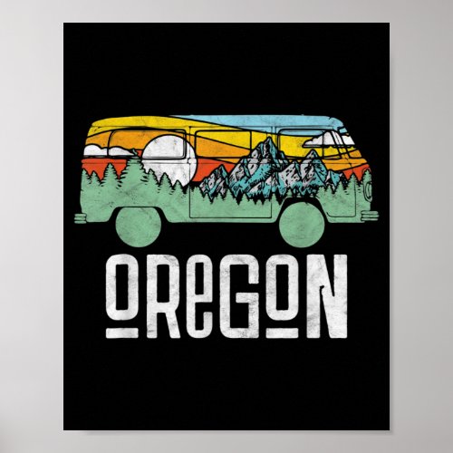 Retro Oregon Outdoor Hippie Van Nature Poster
