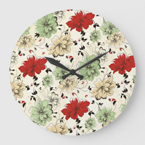 Retro Oriental Flower Pattern Large Clock