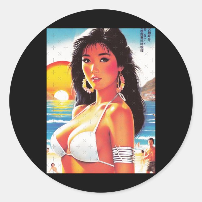 Retro Oriental Girl Sticker  (Front)