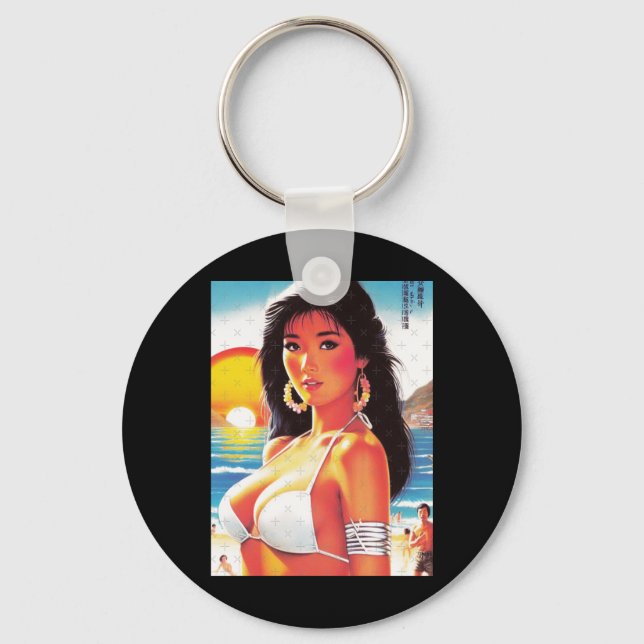 Retro Oriental Girl Sticker  Keychain (Front)
