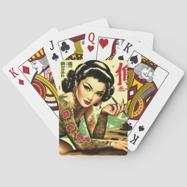 Retro Oriental Pin-up Poker Cards (Back)
