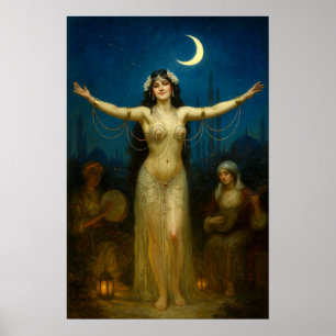  Retro Orientalism Style Dancer Under Moon Poster