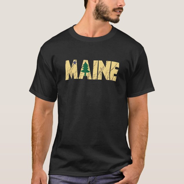 Retro Original Maine State Flag Northern New Engla T-Shirt (Front)