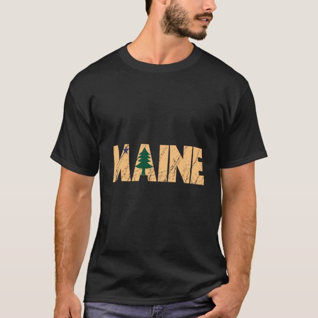 Retro Original Maine State Flag Northern New Engla T-Shirt (Front)