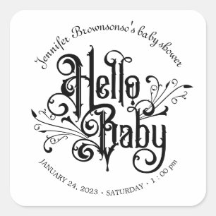 Retro Ornament Black Horror Gothic hello baby Square Sticker