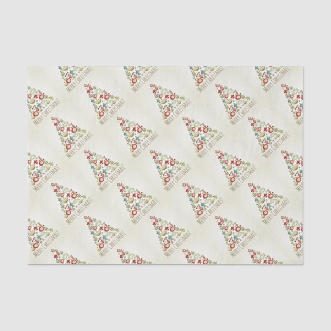 Retro Ornament Christmas Tree Tissue Paper (Front)
