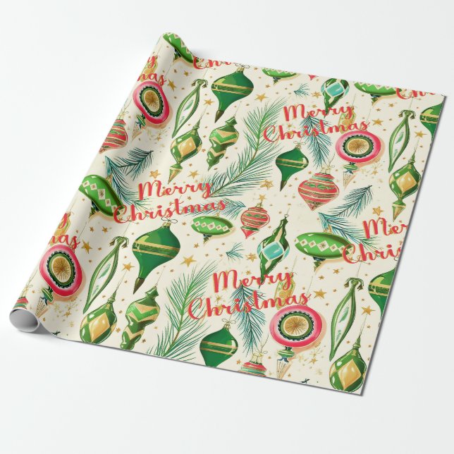 Retro Ornament Delight Wrapping Paper (Unrolled)