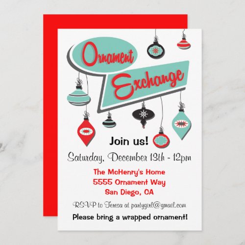 Retro Ornament Exchange Christmas Invitation