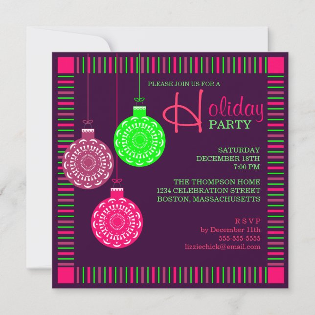 Retro Ornament Holiday Party Invitation (Front)