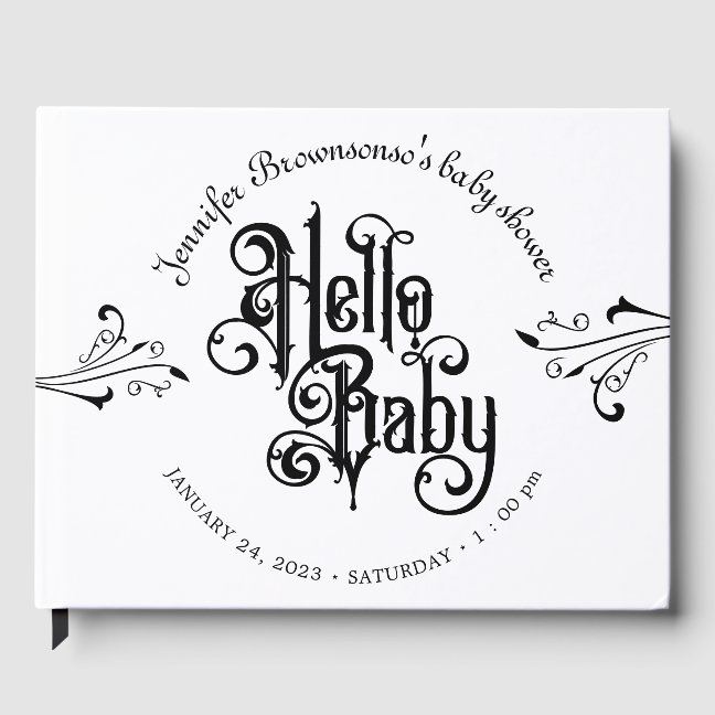 Retro Ornament Horror Gothic Hello Baby Shower Guest Book