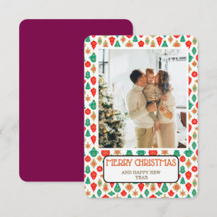 Retro Ornament Pattern Merry Christmas Photo Card